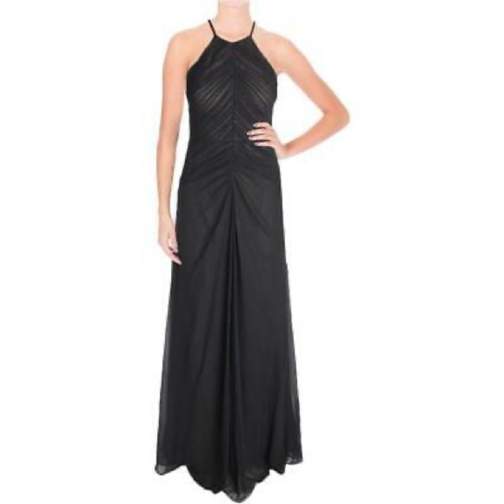 NEW Vera Wang Black/Nude Chiffon Pleated Maxi Evening Formal Dress - Size 10